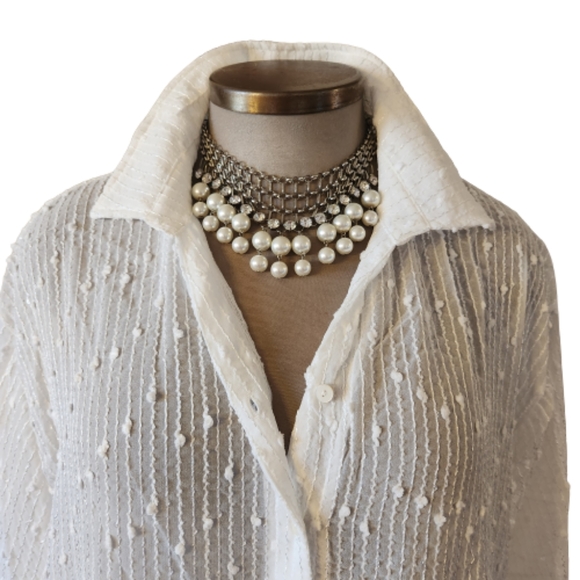 GORGEOUS ☆ SEMI-SHEER WHITE ☆ SHIRT STYLE DUSTER ☆ NWT - Picture 3 of 13